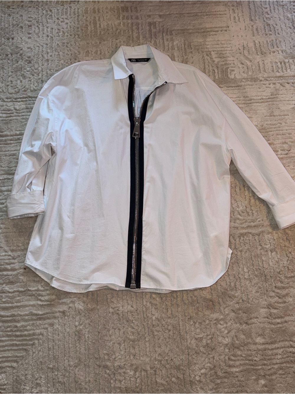 Zara White Blouse with Black Zip Detail